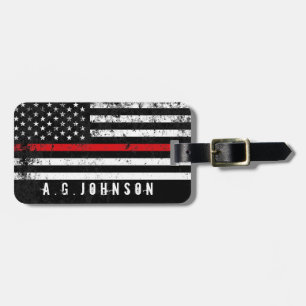Brandweerman met drukke Amerikaanse vlag Bagagelabel