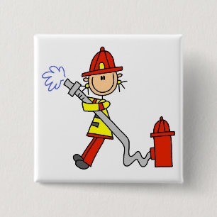 Brandweerman met slangshirts en cadeautjes vierkante button 5,1 cm