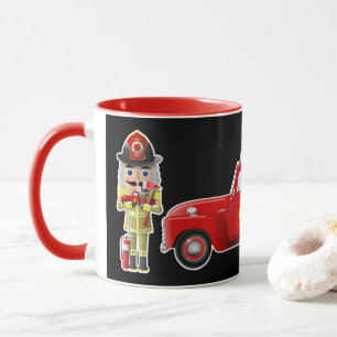 Brandweerman Nutcrackers met kleine rode vrachtwag Mok