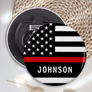 Brandweerman op maat van moderne dunne rode lijn button flesopener