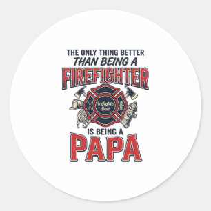 Brandweerman Papa Vintage Gravure Shirt Ontwerp_1 Ronde Sticker