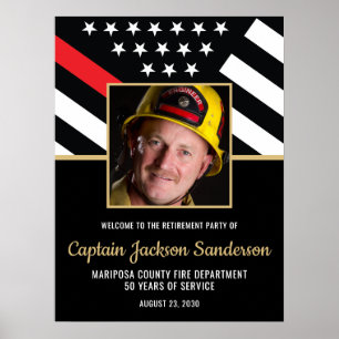 Brandweerman pensioen partij rode lijn vlag foto poster