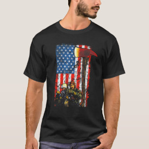 Brandweerman Red Ax Distress Fireman American Fl T-shirt