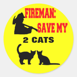 Brandweerman red mijn twee katten ronde sticker