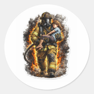 Brandweerman Reddingsheld Redt Kind Sticker
