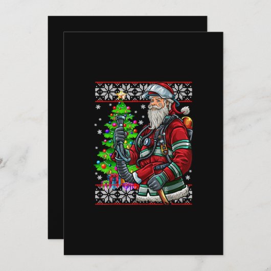 Brandweerman Santa Claus Fireman Costume Ugly Feestdagenkaart (Voorkant / Achterkant)