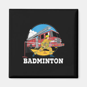 Brandweerman speelt badminton brandweerman SP Magneet