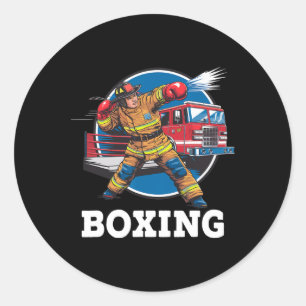 Brandweerman speelt boksen brandweerman vuurgevech ronde sticker