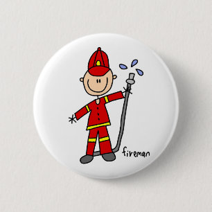Brandweerman Stick Figure Ronde Button 5,7 Cm