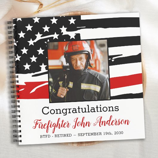 Brandweerman Thin Red Line Foto Retirement Guest Notitieboek