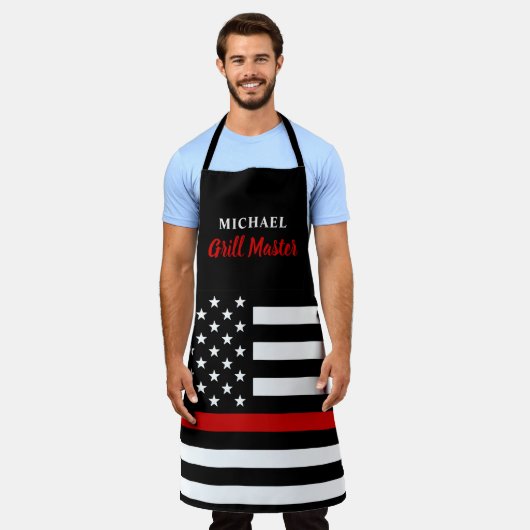 Brandweerman Thin Red Line Grill Master USA Vlag Schort (Gedragen)
