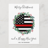 Brandweerman Thin Red Line Moderne Kerstmis Wreate Feestdagenkaart (Voorkant)