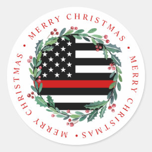 Brandweerman Thin Red Line Wreatry kerst Ronde Sticker