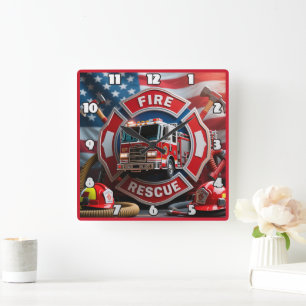 Brandweerman Valor Amerikaanse vlag Vierkante Klok