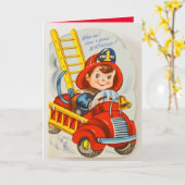 Brandweerman  Verjaardag Kaart jaren 1940 (Gele Bloem)