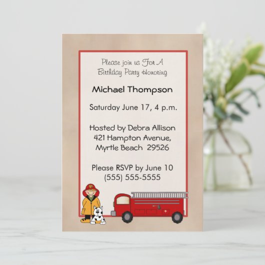 Brandweerman Verjaardag Uitnodiging (Staand voorkant)