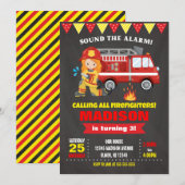 Brandweerman Verjaardag Uitnodiging Meisje schoolb (Voorkant / Achterkant)