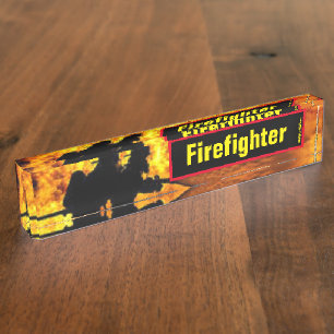 Brandweerman vlammen bureau naam bord naambordje