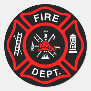 Brandweerman Zwart en Rood Logo Ronde Sticker