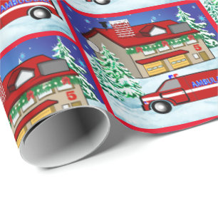 Brandweerstation Ambulance EMS Kerstmis Cadeaupapier