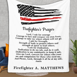 Brandweervrouw bidt Thin Red Line Amerikaanse vlag Fleece Deken