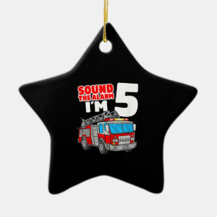 Brandweerwagen 5 jaar oude brandweerman 5 jaar keramisch ornament