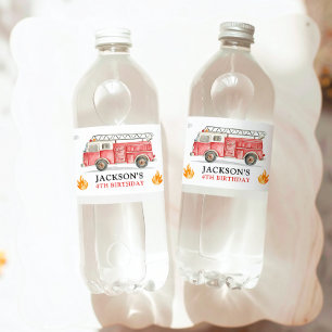Brandweerwagen Alle brandweerlieden Jongens verjaa Waterfles Etiket