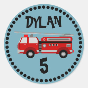 Brandweerwagen - Birthday-round-sticker Ronde Sticker