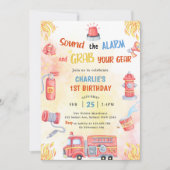 Brandweerwagen Brandweerauto 1e Verjaardagsfeest Kaart (Voorkant)