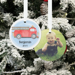 Brandweerwagen Brandweerman Foto Keepsake Kerstmis Ornament