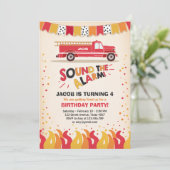 Brandweerwagen Brandweerman Verjaardag Uitnodiging (Staand voorkant)