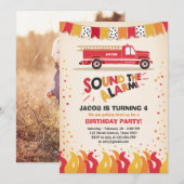 Brandweerwagen Brandweerman Verjaardag Uitnodiging (Voorkant / Achterkant)