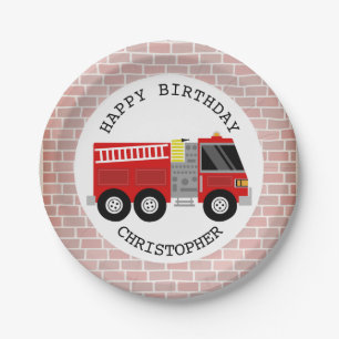 Brandweerwagen + Bricks Firefighter Birthday Party Papieren Bordje