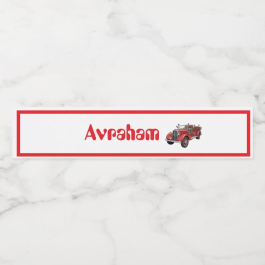 Brandweerwagen duwt in waterflesetiket waterfles etiket (Enkel label)