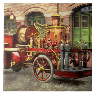 Brandweerwagen - Een elektrische pompwagen 1907 Tegeltje