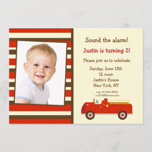 brandweerwagen Foto Birthday Party Invitation Kaart