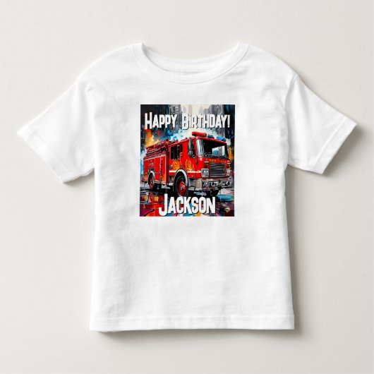 Brandweerwagen in Stad Kinder Shirts (Voorkant)