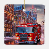 Brandweerwagen Kerstmis Keramisch Ornament (Achterkant)