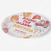 Brandweerwagen kind verjaardagspapier bord (Gekanteld)