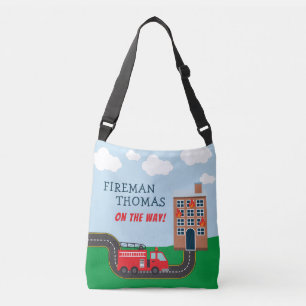 Brandweerwagen met voornaam kleine jongen crossbody tas