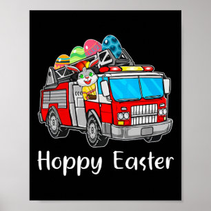 Brandweerwagen Paasdag Konijneneieren Happy East Poster