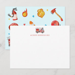 Brandweerwagen Stationery - Fire Man Dank u Opmerk Notitiekaartje
