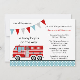 Brandweerwagen Stippen Banner Jongen Baby Shower Kaart