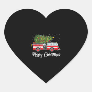 Brandweerwagen Xmas Boom Brandweerman Vrolijk Kers Hart Sticker