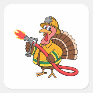 Brandweerwagens Brandweerman Thanksgiving Kalkoen Vierkante Sticker