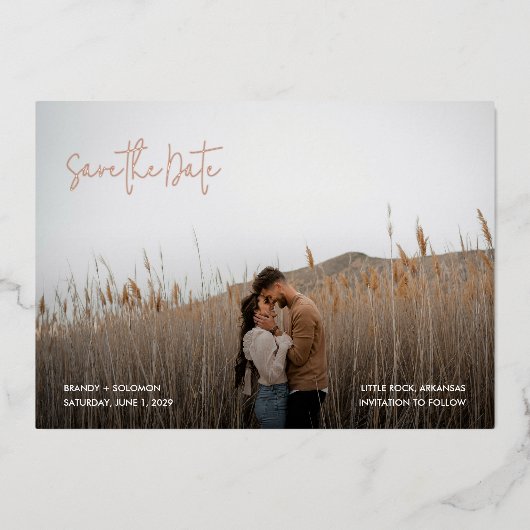 Brandy Simple Photo Modern Wedding Save the Date Folie Uitnodiging (Voorkant)
