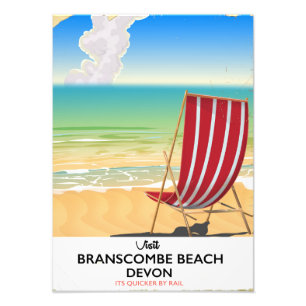 Branscombe Beach Devon vintage zeeposter Foto Afdruk