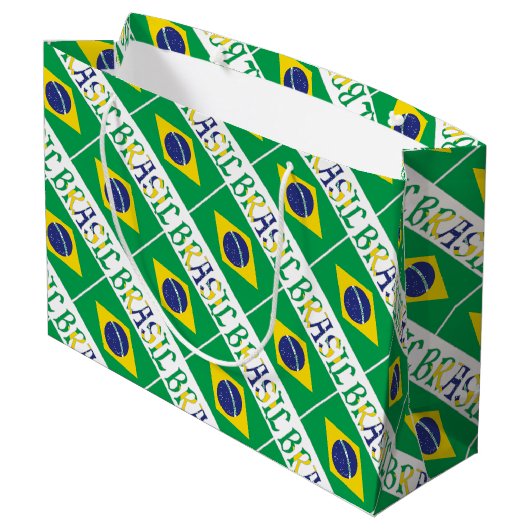 Brasil en Braziliaanse vlag met Jouw naam Groot Cadeauzakje (Achterkant Gekanteld)
