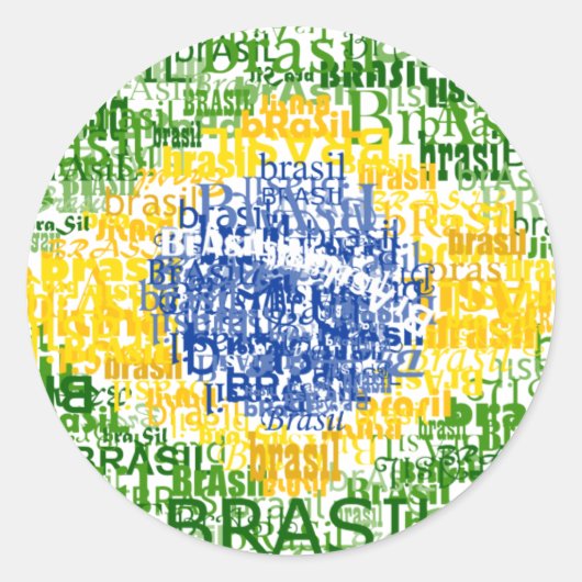 Brasil Tekst Vlag Ronde Sticker (Voorkant)