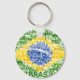 Brasil Text Flag Round Sleutelhanger